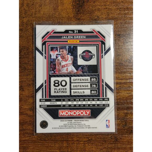 Jalen Green 2022-2023 Panini Prizm Monopoly #31 - Houston Rockets - NBA - Picture 2 of 2